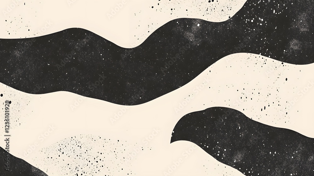 Poster abstract cosmic landscape with flowing monochrome silhouettes and swirling celestial patterns surrea