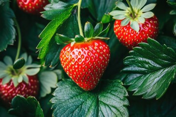 Fresh and juicy strawberries in a close-up shot