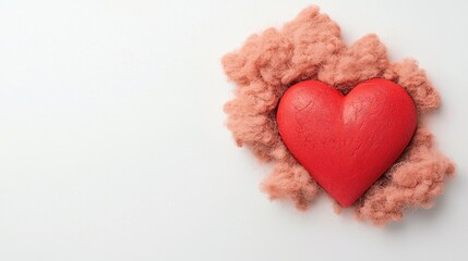 Obraz premium Red Heart In Pink Sand On White Background