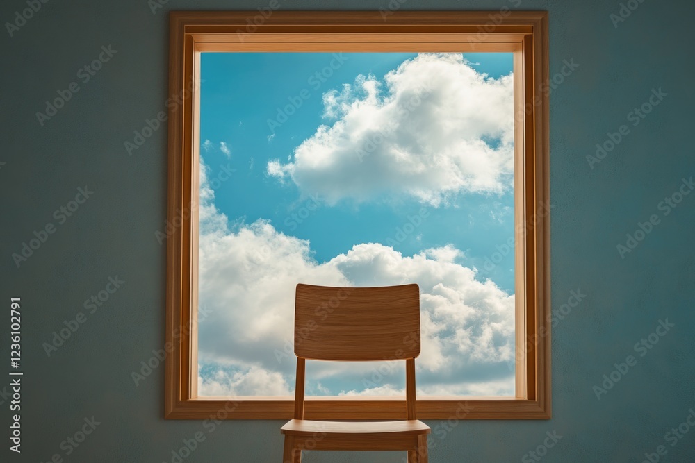 Poster a single wooden chair sits in front of a window, simple and inviting