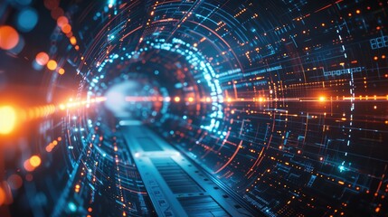 Fototapeta premium Futuristic Data Tunnel with Neon Lights
