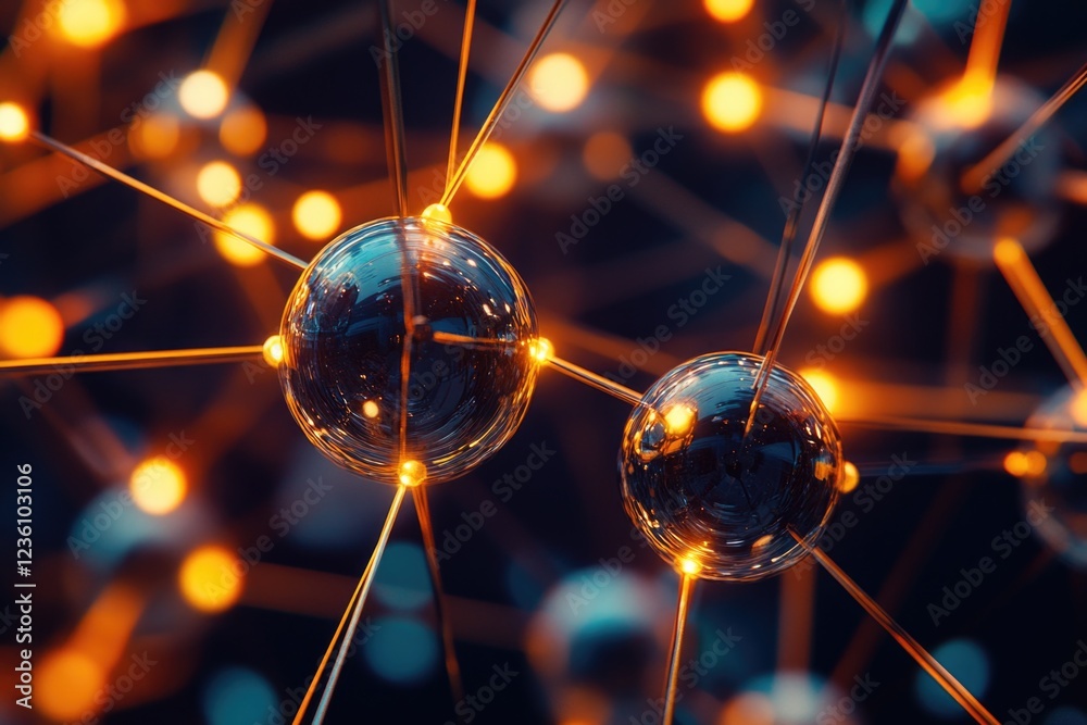 Poster a collection of metallic balls with reflective surfaces, perfect for use in scientific or technical 