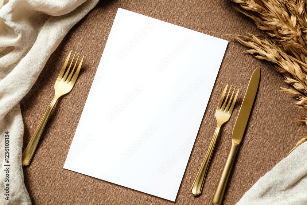 Sticker A table set with a napkin, fork and knife ready for a meal