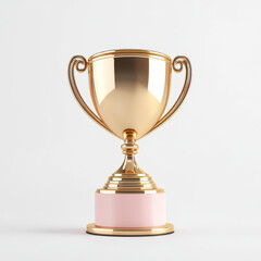 Fototapeta premium A shiny golden trophy with elegant handles, resting on a pink base, symbolizing achievement and recognition.