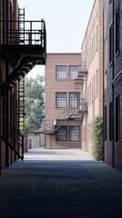 Fototapeta premium Urban brick buildings with fire escape in a city alleyway, for city concept.