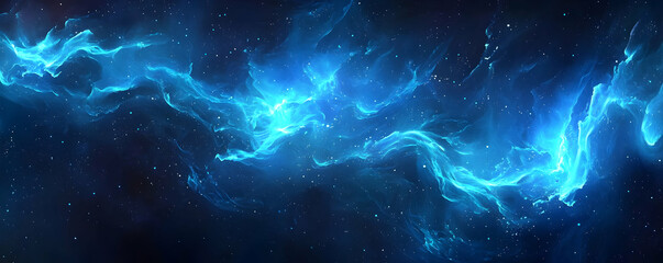 Fototapeta premium Ethereal blue cosmic nebula swirling with stars in a dark space background