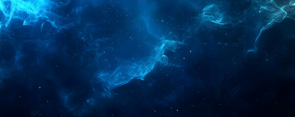 Abstract cosmic background with swirling blue nebula and twinkling stars