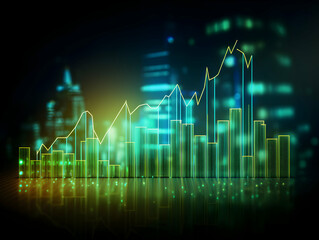 Glowing Green Stock Market Graph with a Futuristic City Background

