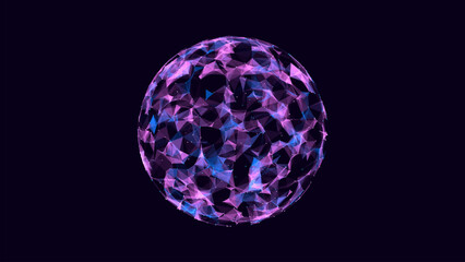Futuristic vector colors sci-fi sphere in space. Technology circle a network connection big data. Digital ai background with particles. Abstract frame ball. 3D wireframe geometric sphere.