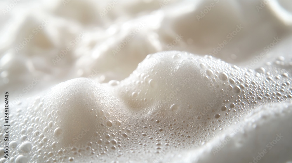 Poster A close-up view of a foamy surface with water droplets, suitable for use in contexts such as beach or ocean-themed designs