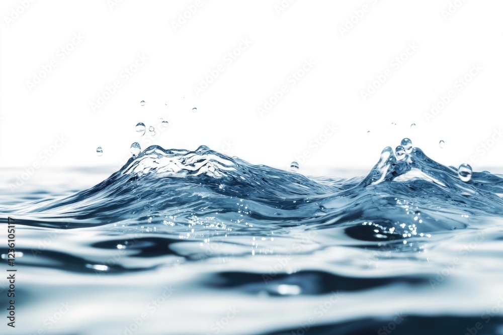 Poster close up shot of a wave crashing into the water with white foam and blue ocean background