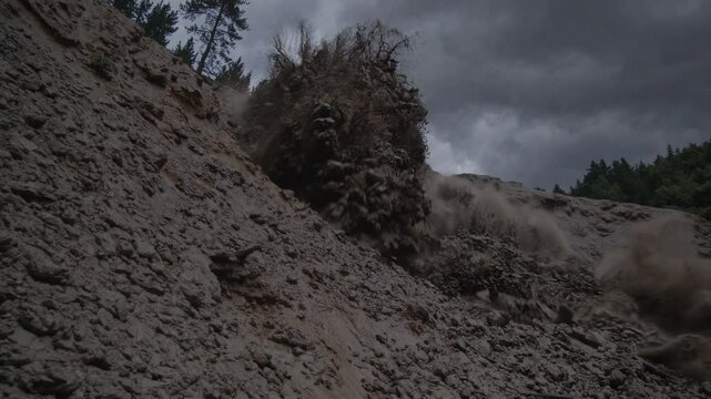 Mudslide on Mountainside, Power of Nature Unleashed, Video, Generative AI