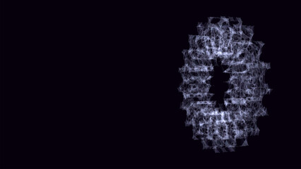 3D futuristic vector geometric shape with purple dots and lines. Structure technology network connection. Abstract wireframe torus twist form. Ai in dark cyberspace background.