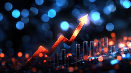 A vibrant graphic showing a rising arrow over a bar graph, symbolizing growth and success in a digital financial context.