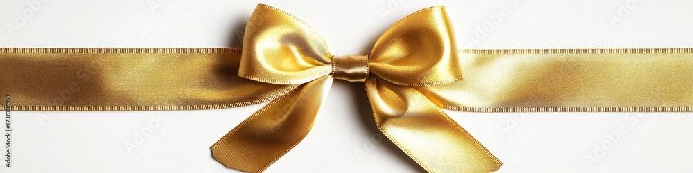 Poster a beautiful golden ribbon is tied into a bow and placed on a white background