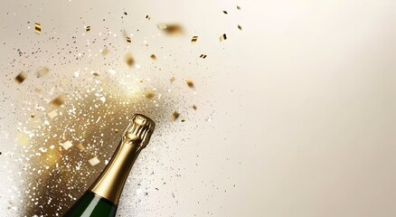 A champagne bottle popping on a sparkling background, with blank space for customized content, luxurious celebration for festival.