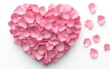 Obraz premium Heart made of soft pink rose petals for Saint Valentines Day and 8 March Womens Day isolated on a white background