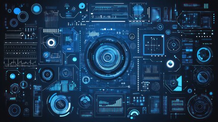 Fototapeta premium Futuristic digital interface with interconnected data points and graphs, technology concept