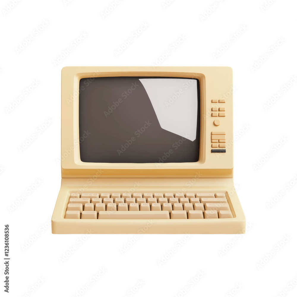 Poster The image shows a front view of a retro beige desktop computer with an integrated keyboard, evoking a nostalgic feeling of older technology.