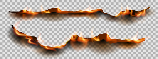 Realistic burnt paper edges with fire and black ash
