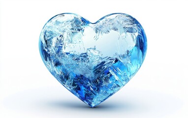 Fototapeta premium Heart shaped from frozen ice with a crystal-clear surface, isolated on a white background