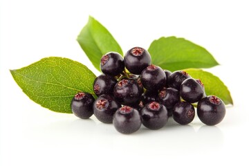 Fresh berries with leaves arranged on a white background, ideal for food or nature themed projects