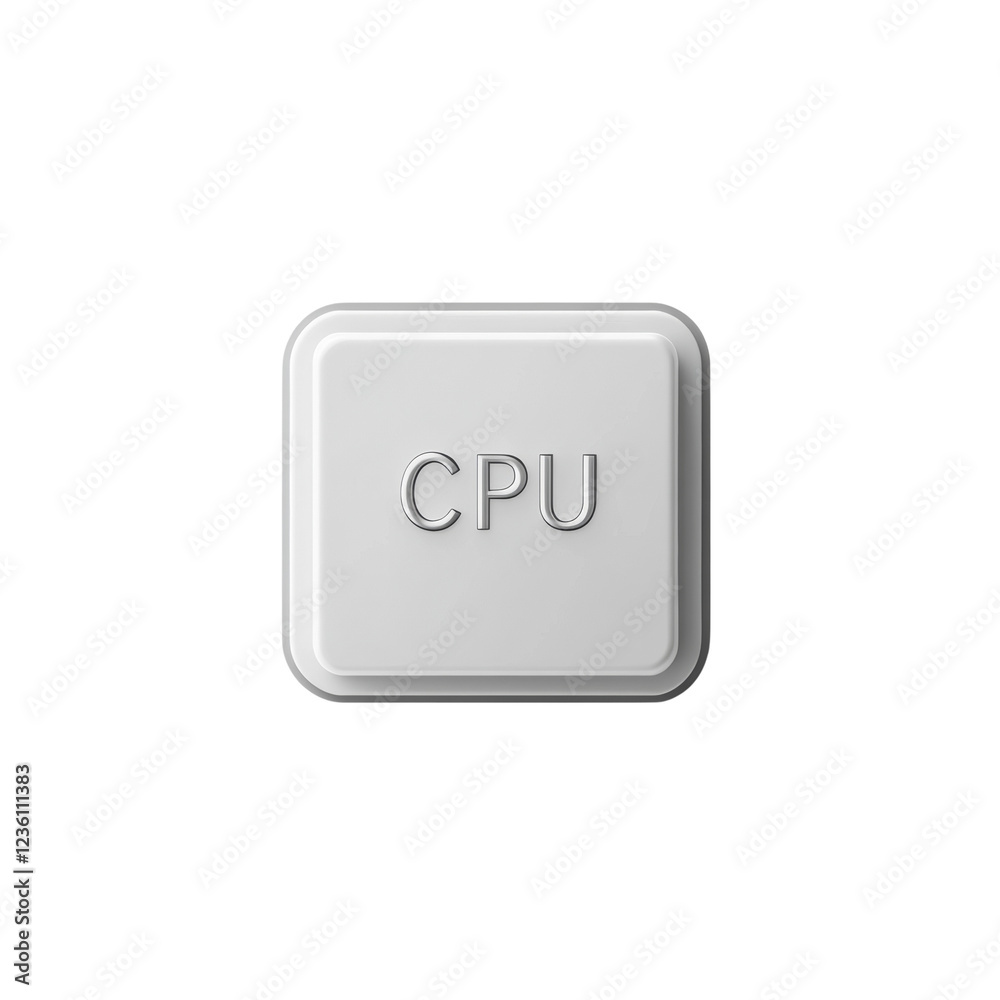 Poster A 3D rendered image of a white square button with the acronym CPU embossed in silver.