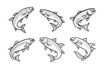 Obraz premium Speckled Trout Fish Line Art Set, Detailed Freshwater Angling Vector