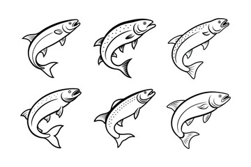 trout fish design, labeled line art vector silhouette illustration.