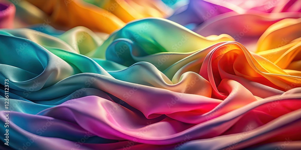 Poster a vibrant and abstract tapestry of flowing, iridescent fabric, showcasing a kaleidoscope of colors i