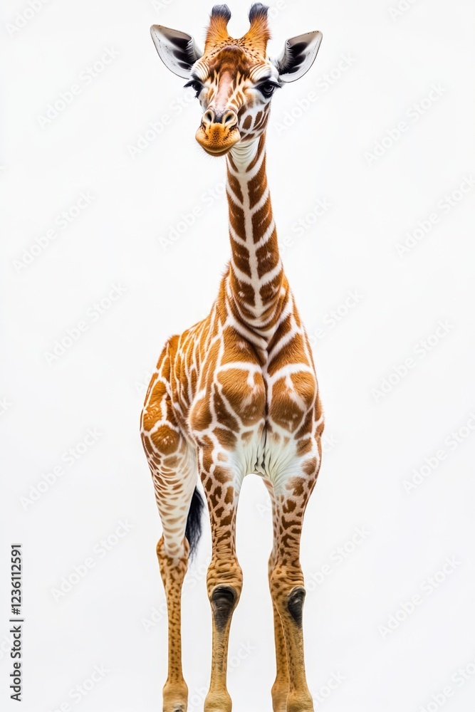 Poster a giraffe stands in front of a plain white background, providing an opportunity to add text or graph