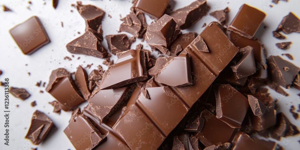 Poster a pile of chocolate pieces on a table, perfect for decorating or using as a prop