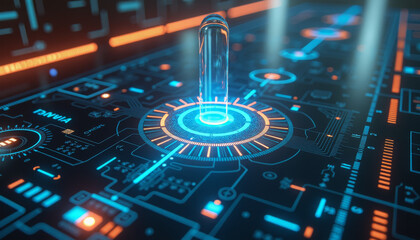 Data visualization: An abstract hologram with digital information flows, symbolizing data analysis, artificial intelligence and future technologies.
