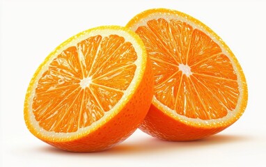 Fototapeta premium Juicy orange sliced in half with visible pulp isolated on a white background