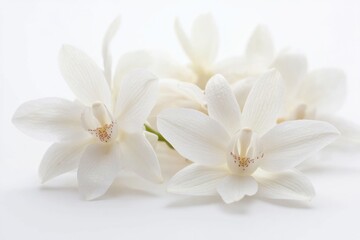 A group of white flowers arranged on a white surface