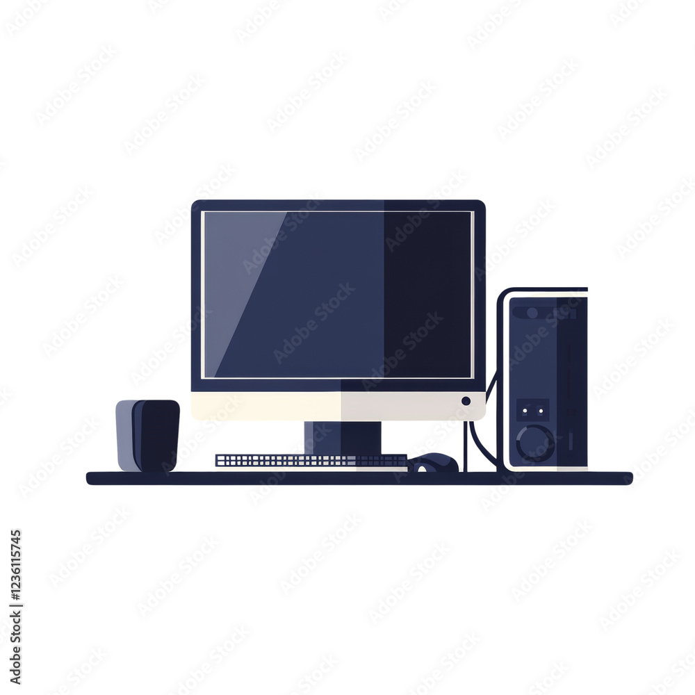 Aufkleber A modern computer setup is shown featuring a monitor keyboard mouse tower and speaker on a desk.