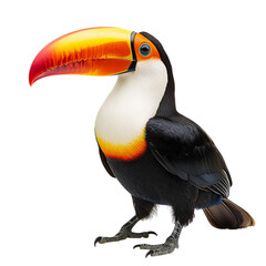 Fototapeta premium Vibrant Toco Toucan Bird Isolated on transparent background Detailed Profile View of Exotic Tropical Wildlife Stunning Feathers Bright Colors Art Wing Beaks