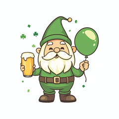 cheerful Leprechaun with Beer and Balloon for St. Patrick's Day Celebrations