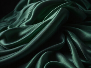 Obraz premium The green silk fabric is beautifully textured and elegant.