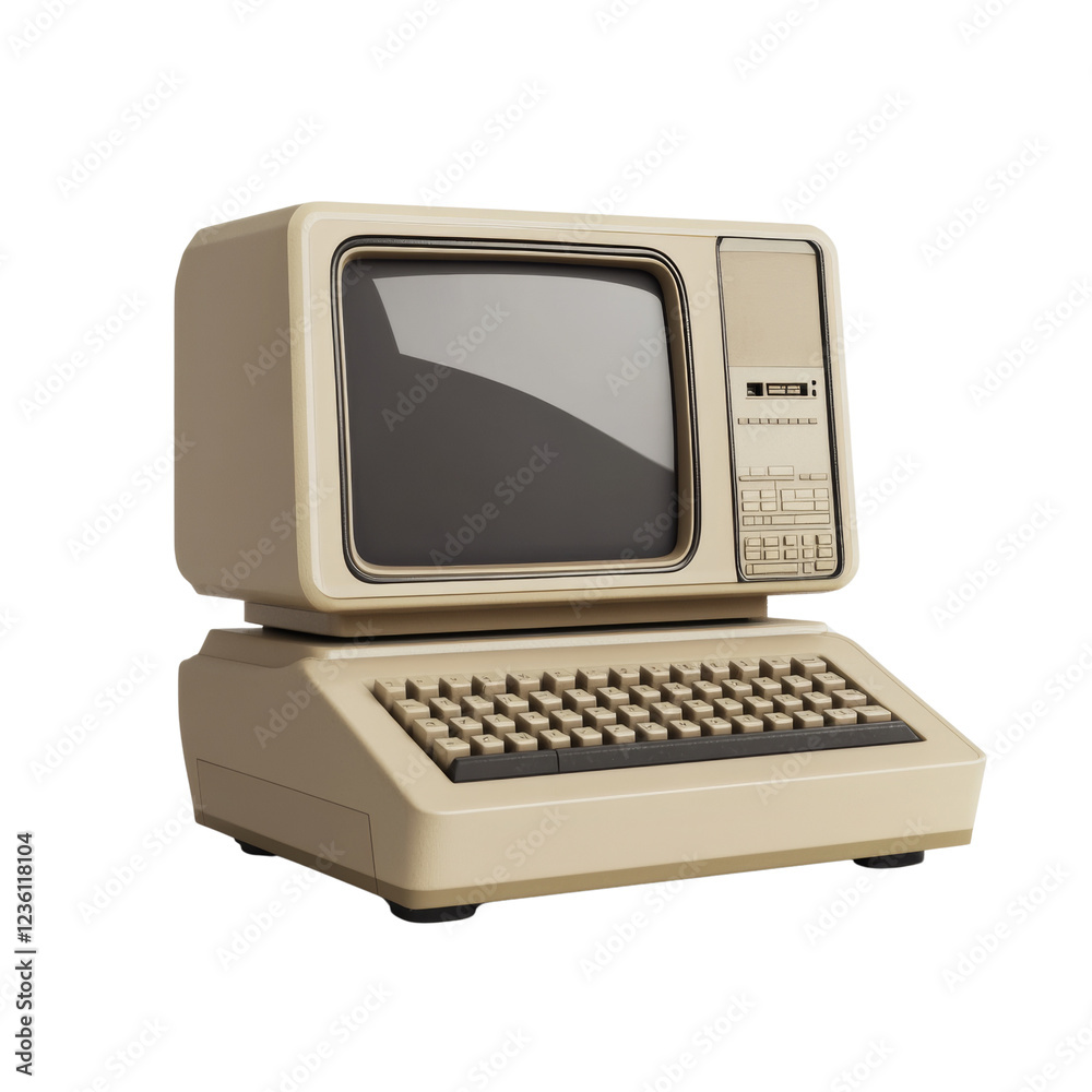Aufkleber a beige vintage desktop computer with a crt monitor and integrated keyboard is shown against a black