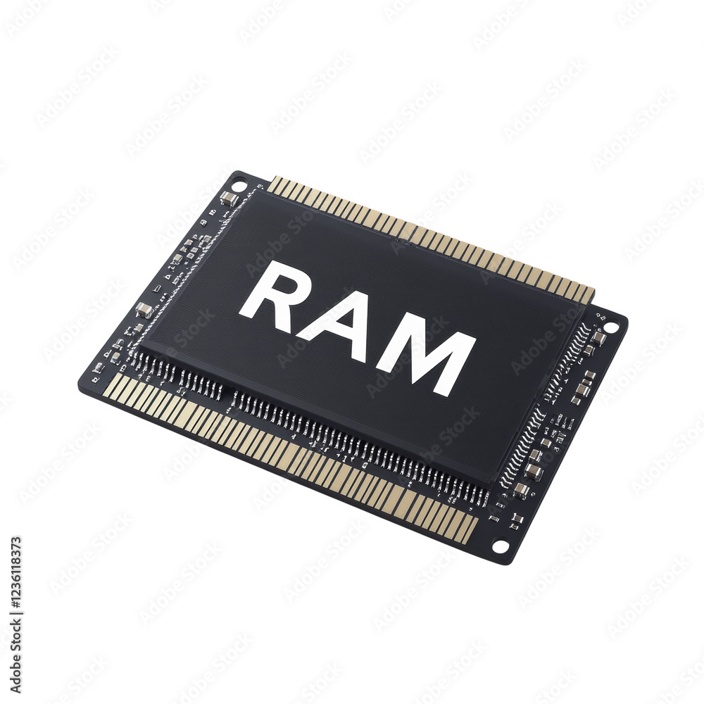 Poster The image shows a single RAM module for computers, clearly displaying the word RAM.