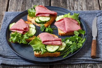 toast with corned beef and veggies, top view