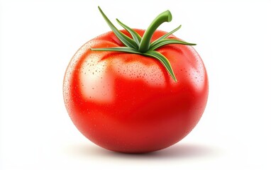Juicy red tomato with a green stem isolated on a white background