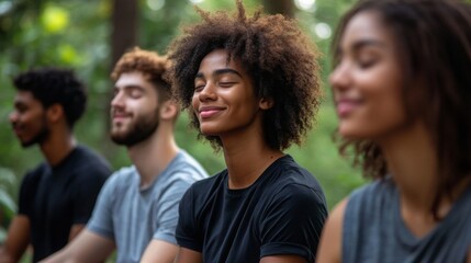 Fototapeta premium Diverse Group Meditating in a Peaceful Forest Setting