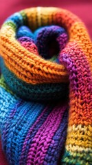 Rainbow Colored Knitted Scarf Winter Fashion Accessory
