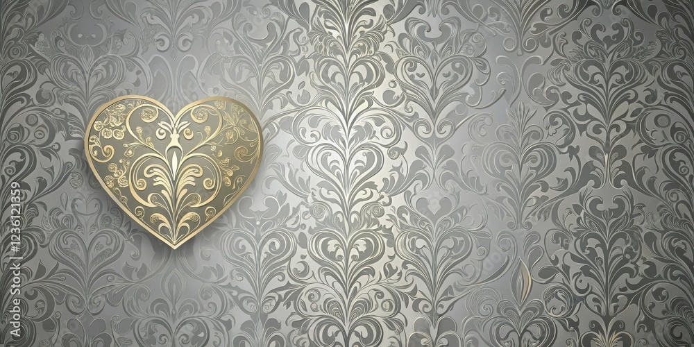 Poster a shimmering gold heart adorned with intricate floral patterns rests gracefully on a background of d