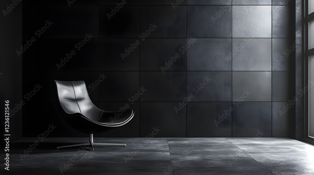 Fototapete dark minimalist room an empty wall mockup and sparse furniture displayed from a diagonal angle enhan