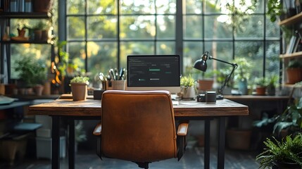 Fototapeta premium Cozy and Productive Home Office with Nature Inspired Elements