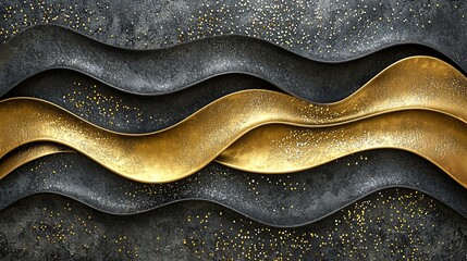 Fototapeta premium Abstract gold and black wavy texture.