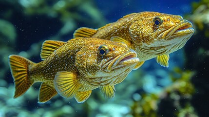Obraz premium Two fish swim in aquarium, vibrant coral background, underwater wildlife, nature photography